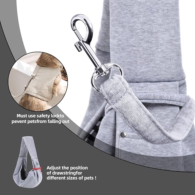 Dog Carrier Sling - Reversible Puppy Carrier Purse with Storage Pocket, Hand-Free Dog Sling Carrier for Carry Small Dogs and Cats，Travel Safety Harness, Dog and cat Harness (Gray)