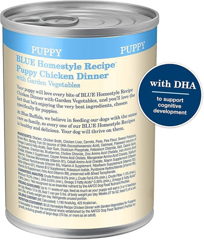 Blue Buffalo Homestyle Recipe Puppy Wet Dog Food, Made with Natural Ingredients, Chicken Dinner with Garden Vegetables & Brown Rice, 12.5-oz. Cans (12 Count)