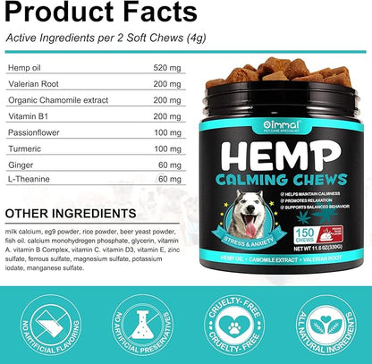 Hemp Calming Chews for Dogs 150 Count (11.6 oz), Dog Calming Treats, Helps with Dog Anxiety, Separation, Barking, Stress Relief, Melatonin for Dogs, Sleep Calming Aid, for All Breeds & Sizes