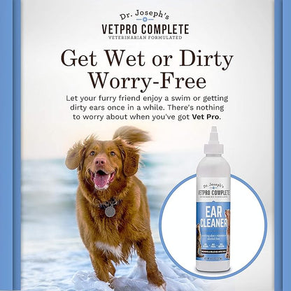 VetPro Complete Dog Ear Cleaner, 8 Ounces, Gentle Dog and Cat Ear Cleaner Solution Wash with Aloe and Vitamin E, Dog Ear Drops to Remove Wax and Debris, Reduces Odor