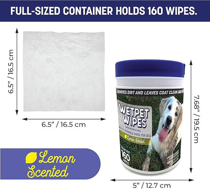 WETPET Wipes for Dogs, Lemon Scented, Grooming Wipes Remove Dirt & Grime, Deodorizing Easy to Use for Dogs & Puppies, Safe on Skin and Fur Single Pack