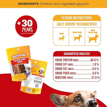Beefeaters Dog Treats - Chicken Jerky Strips 9oz | Dog Food 100% Real Chicken Breast | Grain-Free, No Artificial Additives, Ideal for Training & Reward | Dog Training Treats for All Dog Sizes