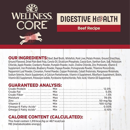 Wellness CORE Digestive Health Beef Grain Free Wet Dog Food, 13 Ounce Can (Pack of 12)