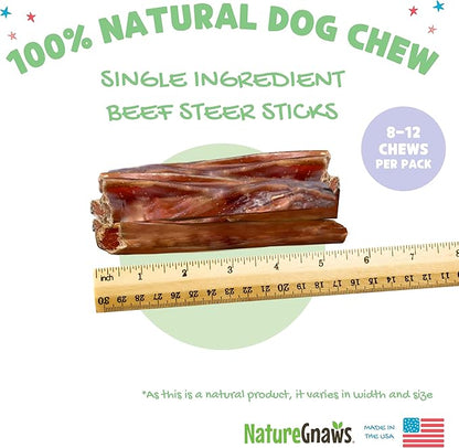 Nature Gnaws Steer Sticks - Bully Sticks for Dogs - Great for Small, Medium and Large Dogs - Made in USA, Single Ingredient - Natural Long Lasting Chew Sticks - Rawhide Free Bully Bones - 8oz