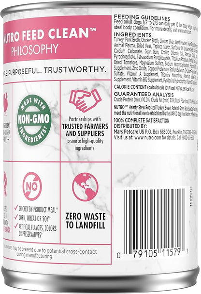 NUTRO HEARTY STEW Adult Natural Grain Free Wet Dog Food Cuts in Gravy Roasted Turkey, Sweet Potato & Green Bean Stew (12) 12.5 oz Cans