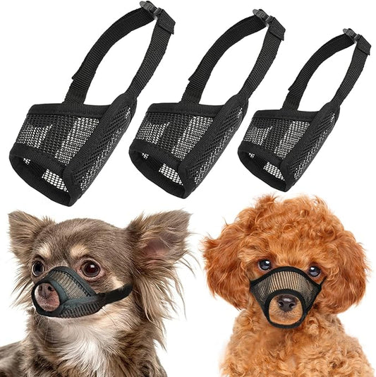 LUCKYPAW Dog Muzzle Suits for Small Medium Large Dogs, Mesh Muzzle Pack for Dogs Anti Biting Chewing, Breathable Dog Muzzle Sets with Adjustable Strap for Grooming Walking Vet Visiting(3 Pieces)
