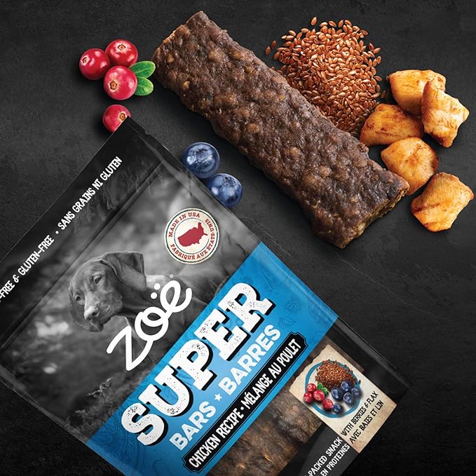 Zoë Super Bar Natural Dog Treats, Protein-Packed, Grain-Free and Gluten-Free, Made in The USA Only, Chicken Recipe, 6 oz., 92015