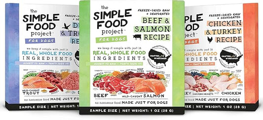 Simple Food Project The Freeze Dried Raw Dog Food Topper Featuring Only 16 Organic Human Grade Ingredients [3 Pack Variety - 1oz Samples]