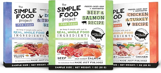Simple Food Project The Freeze Dried Raw Dog Food Topper Featuring Only 16 Organic Human Grade Ingredients [3 Pack Variety - 1oz Samples]