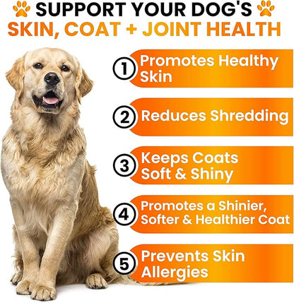 Omega 3 for Dogs - Fish Oil for Dogs Chews - Allergy and Dog Itch Relief - Dog Anti Shedding Supplement - Joint Health Treatment - Dog Skin and Coat Supplement - Salmon Oil - EPA & DHA Fatty Acids
