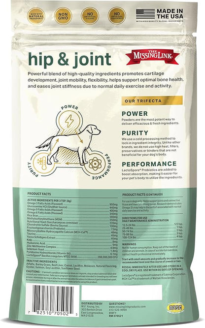 The Missing Link Hip & Joint + Probiotics Supplement 8oz Bag - Superfood Powder for Dog Cartilage & Bone Health, Joint Mobility & Flexibility