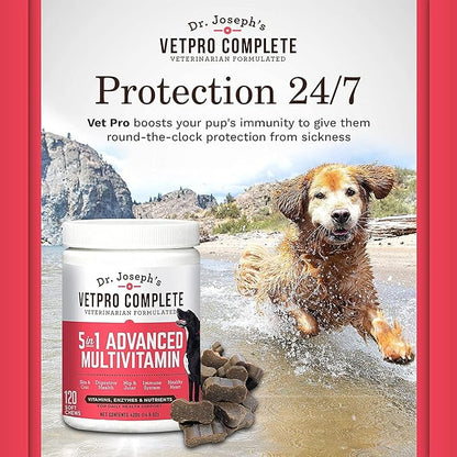 VetPro Dog Vitamins and Supplement Soft Chews with Probiotics, 120 Count, 5 in 1 Chewable Multivitamin for Puppy to Senior with Glucosamine for Hip and Joint Health, Immune System and Allergy Support