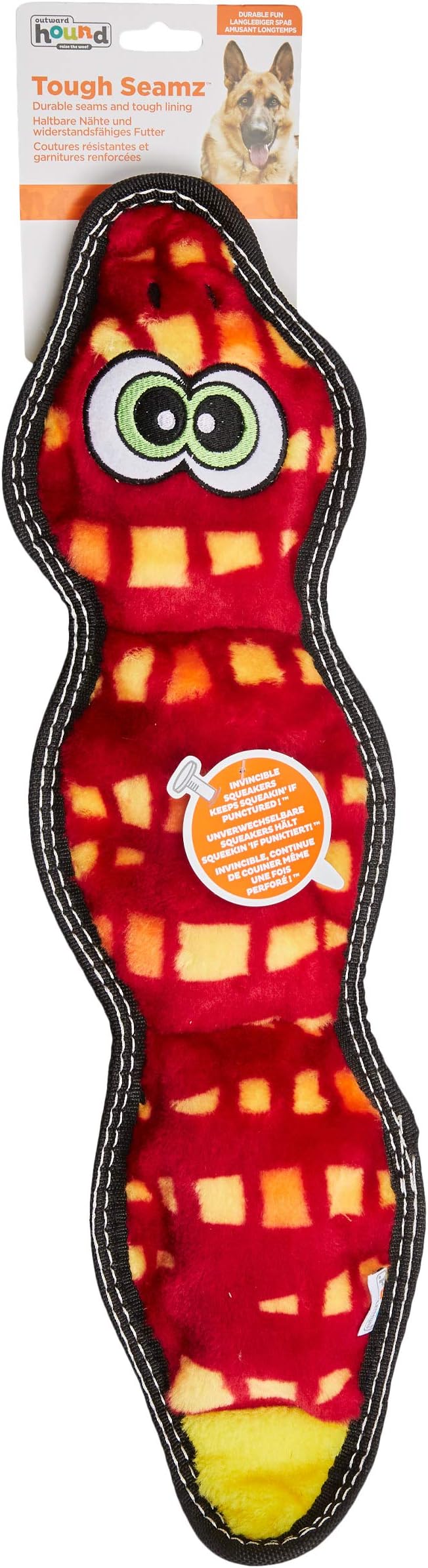 Outward Hound Tough Seamz Snake Plush Dog Toy, Large