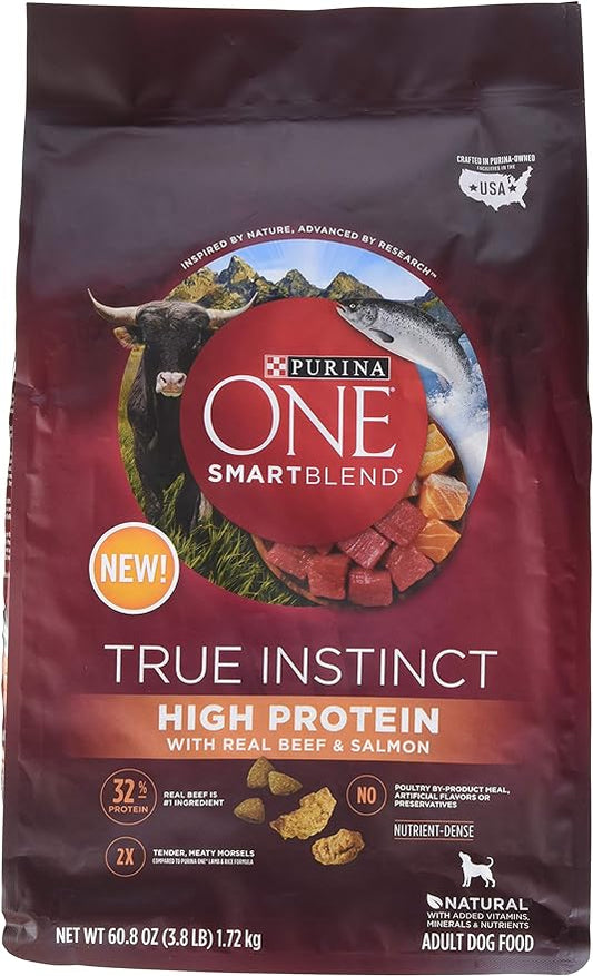 Purina ONE Natural, High Protein Dry Dog Food, SmartBlend True Instinct With Real Beef & Salmon, 3.8 lb