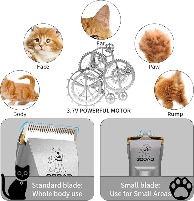 Cat Clippers for Matted Hair, Cat Grooming Kit, Cordless Cat Shaver for Long Hair, Low Noise Paw Trimmer, Cat Hair Trimmer for Grooming,Quiet Pet Hair Clippers Tools for Cats Dogs (Gray)