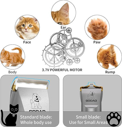 Cat Clippers for Matted Hair, Cat Grooming Kit, Cordless Cat Shaver for Long Hair, Low Noise Paw Trimmer, Cat Hair Trimmer for Grooming,Quiet Pet Hair Clippers Tools for Cats Dogs (Gray)