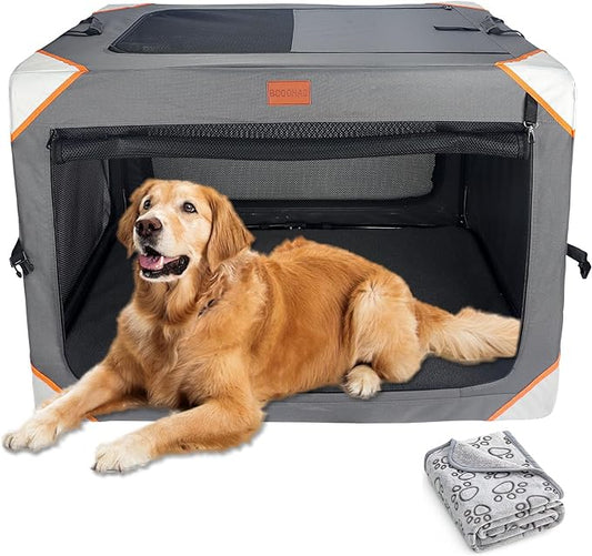 Collapsible Dog Crate-Portable Dog Crates for Extra Large Dog,4-Door Portable Pet Travel Crate,Sturdy/Breathable/Comfortable,Indoor & Outdoor & Car Back Seat;Soft Dog Blanket