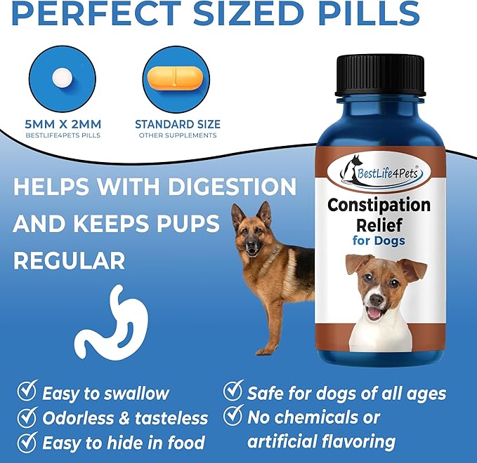 Best Life 4 Pets - Dog Stool Softener and Constipation Relief - Natural Health Supplement to Help Digestion, Dog Gas Relief and Canine Constipation - Allergy Laxatives for Dogs - Caps