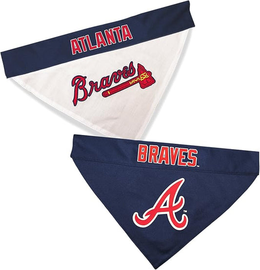 Pets First MLB Atlanta Braves Reversible Bandana Size XX-Large for Dogs & Cats. 2 Sided Sports Bandana,Premium Embroidery Team Logo, All MLB Teams Available
