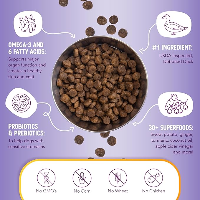 Health Extension Dry Dog Food, Natural Food with added Vitamins & Minerals, Suitable for All Puppies, Include Duck & Sweet Potato Recipe with Whole Vegetable & Berries (4 Pound)