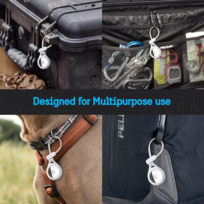 Pelican Protector AirTag Holder - AirTag Keychain w/ Rugged Strap Loop [Impact Resistant] [Travel Essentials] - Protective Apple AirTag Case for Dog Collar, Backpack, Keys, Luggage - Fog