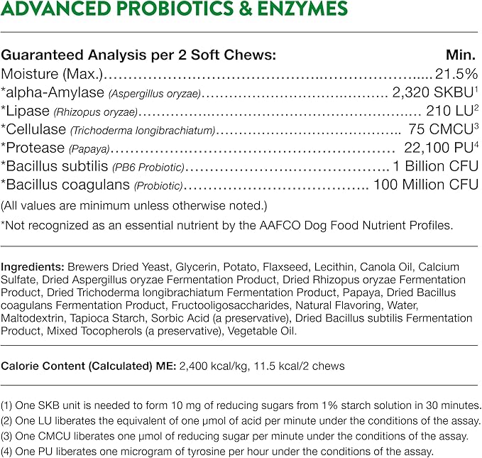 Veterinarian Strength Advanced Probiotics, Healthy Enzymes and PB6 Probiotic Supplement For Your Dogs Stomach, Intestine, Digestion and GI Tract health, Made by NaturVet, 120 Soft Chews
