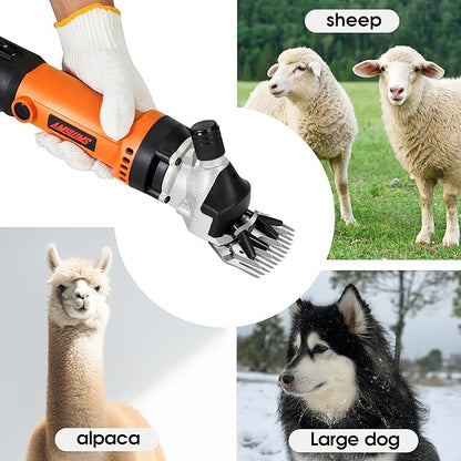 Sheep Shears Electric 550W - Upgraded Professional Sheep Clippers One Blade, 6 Speed Heavy Duty Livestock Haircut for Grooming Sheep Goats Large Dog Thick Coats Animals No Lubricant(Orange)