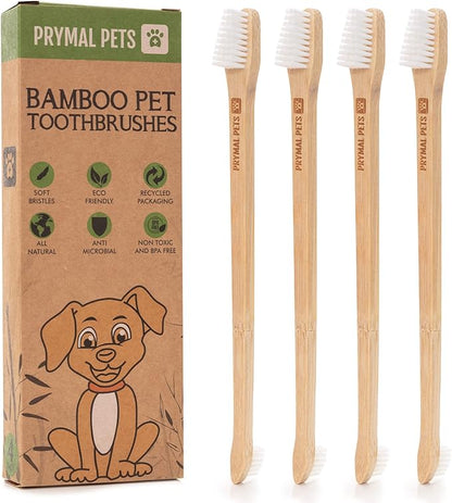 Dog Toothbrush I 4-Pack Two Sided Bamboo Toothbrush for Small and Large Dogs & Cats I Soft Bristles Gentle Pet Toothbrush for Easy Dog Teeth Brushing & Dental Care