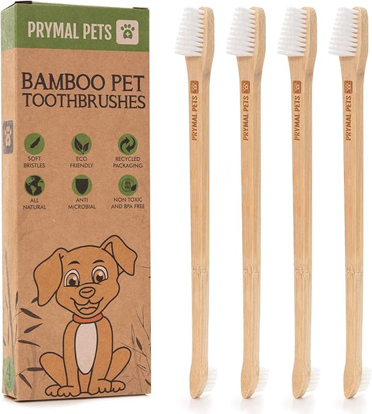 Dog Toothbrush I 4-Pack Two Sided Bamboo Toothbrush for Small and Large Dogs & Cats I Soft Bristles Gentle Pet Toothbrush for Easy Dog Teeth Brushing & Dental Care