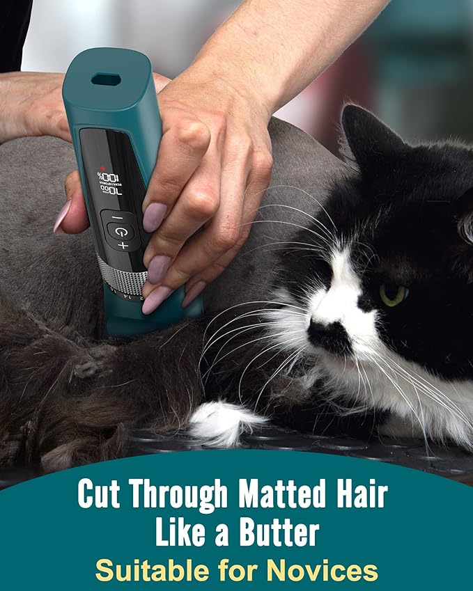 oneisall Cat Grooming Clippers for Matted Long Hair, 5-Speed Cat Grooming Kit Cordless Low Noise Pet Hair Clipper Trimmer Shaver for Dogs Cats Animals (green)