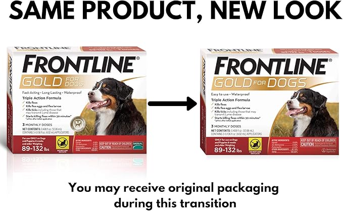 Frontline Gold Flea & Tick Treatment for X-Large Dogs Up to 89 to 132 lbs., Pack of 3
