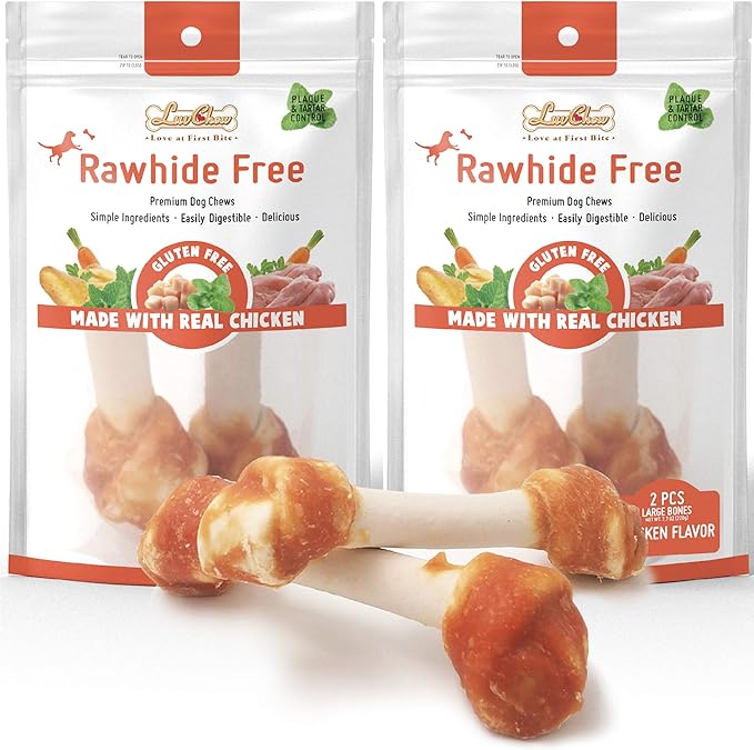 Premium Dog Bones, Made with Real Chicken & Wholesome Vegetables, Rawhide Alternative, Large 2pcs/pack x2packs