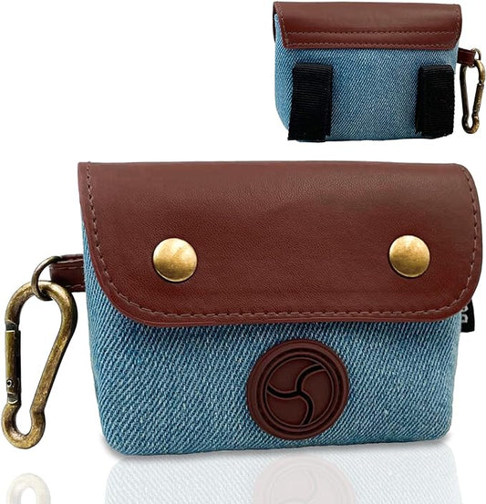 Dog Poop Bag Holder, Portable Dog Poop Bag Dispenser with 1 Metal Clip, Jeans & PU Leather Poop Pag Polders for Leashes