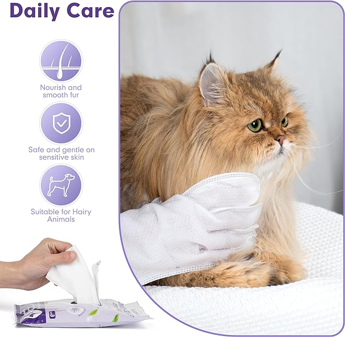 cyeollo Pet Cleaning Wipes for Dogs Fur & Butt, Dog Dry Grooming Bath Glove Wipes for Deodorizing, Lick Safe Cats Cleaning Wipes, Wash Free, 24PCS