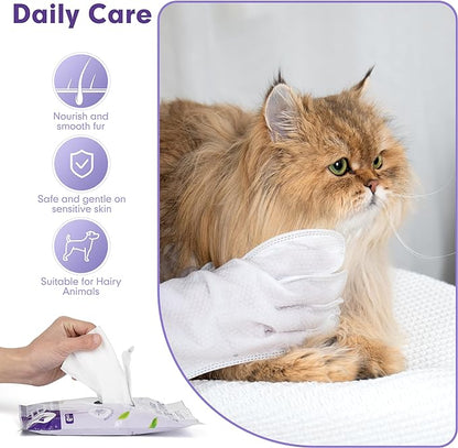 cyeollo Pet Cleaning Wipes for Dogs Fur & Butt, Dog Dry Grooming Bath Glove Wipes for Deodorizing, Lick Safe Cats Cleaning Wipes, Wash Free, 24PCS