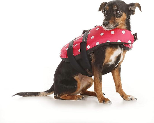 Seachoice Dog Life Vest, Adjustable Life Jacket for Dogs, w/Grab Handle, Pink Polka Dot, Size XXS, Up to 6 Lbs.