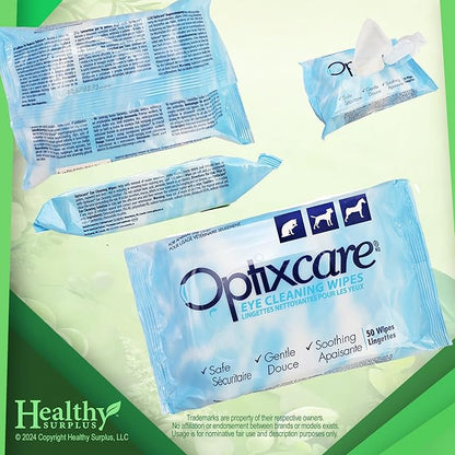Optixcare Eye Cleaning Wipes for Dogs and Cats 50 Count 2 Pack (100 Total Wipes) and Vital Volumes Pet Care Card - Bundle