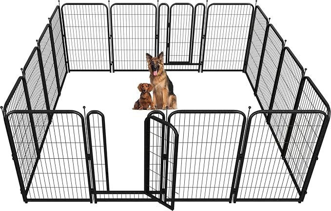 Metal Dog Playpen, 45" Inch Height 16 Panels, Ideal Dog Fence for Large/Medium/Small Dogs Indoor & Outdoor Bliss, Perfect Dog Pen for Camping, Yard and RV | Black-Silver