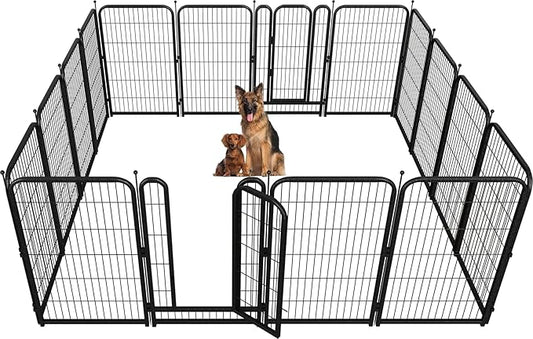 Metal Dog Playpen, 45" Inch Height 16 Panels, Ideal Dog Fence for Large/Medium/Small Dogs Indoor & Outdoor Bliss, Perfect Dog Pen for Camping, Yard and RV | Black-Silver