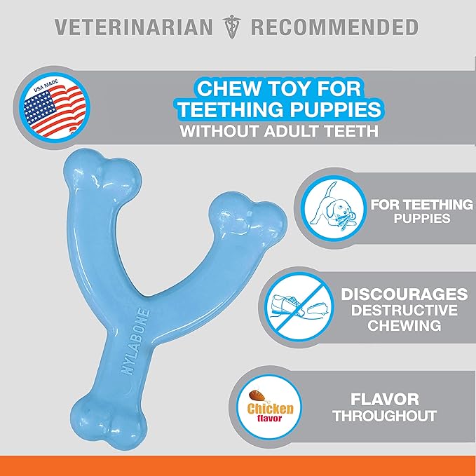 Nylabone Puppy Wishbone Chew Toy - Puppy Chew Toy for Teething - Puppy Supplies - Blue, Chicken Flavor, X-Small/Petite (1 Count)