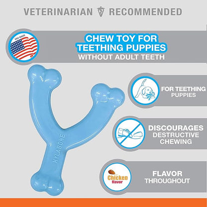 Nylabone Puppy Wishbone Chew Toy - Puppy Chew Toy for Teething - Puppy Supplies - Blue, Chicken Flavor, X-Small/Petite (1 Count)