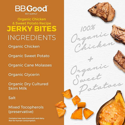 Dog Treats from ButcherBox - Organic Chicken and Sweet Potato Jerky Bites for Small and Large Dogs, Grain Free, Made and Sourced in The USA, 8 oz Bag (3 Count)