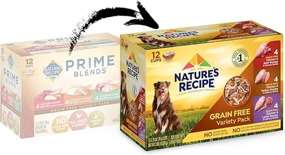 Nature’s Recipe Grain Free Wet Dog Food, Chicken, Beef, Turkey & Lamb Variety Pack, 2.75 Ounce Cup (Pack of 24)