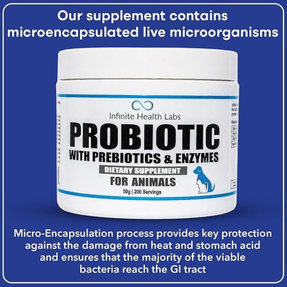 Probiotics for Dogs and Cats - Vet Formulated Pet Prebiotic & Enzyme Powder for Digestive, Gut & Immune Health - 200 Servings (50 g)