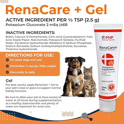 RenaCare K is for Renal K (Potassium Gluconate) Potassium Supplement Gel for Dogs and Cats, (5 oz) with Maple Flavor (Made in U.S.A)