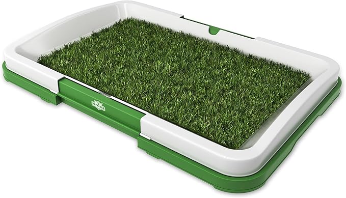 Artificial Grass Pee Pad Set for Dogs - Reusable Puppy Essential for Potty Training Small Pets Indoors and Outdoors by PETMAKER (Green)