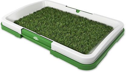 Artificial Grass Pee Pad Set for Dogs - Reusable Puppy Essential for Potty Training Small Pets Indoors and Outdoors by PETMAKER (Green)