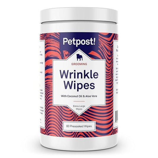 Petpost | Bulldog Wrinkle Wipes for Dogs - Extra Large Cotton Pads in Coconut Oil Solution - Cleans and Soothes XL Pug Wrinkles and Folds 60 ct.