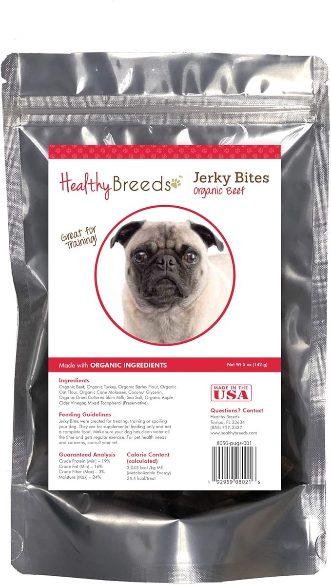 Healthy Breeds Pug Jerky Bites Beef Recipe Dog Treats 5 oz