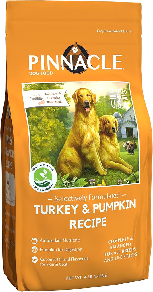 pinnacle pet Turkey & Pumpkin Dry Dog Food 4 lb, Infused with Broth